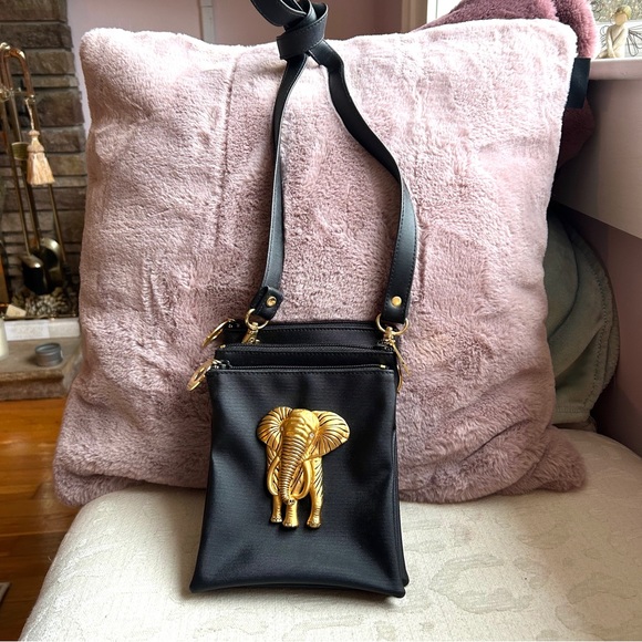 Black Crossbody Bag with Gold Elephant - Picture 7 of 8